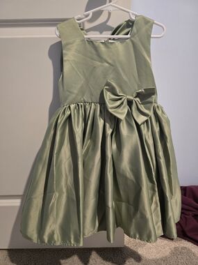 Girls Sage Green Bow Party Dress